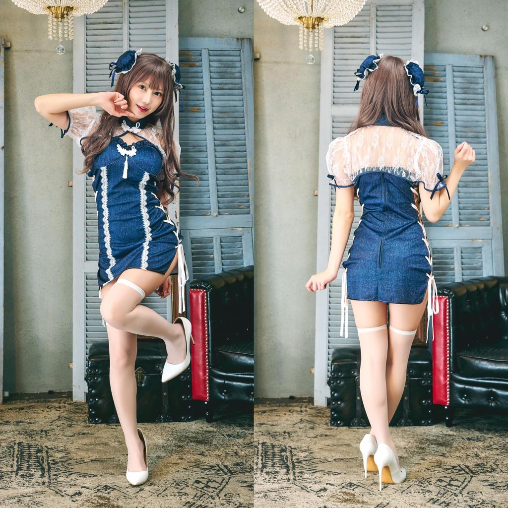 Clearstone SugarWhip Cosplay Halloween Denim-Like China Dress for Women, Navy