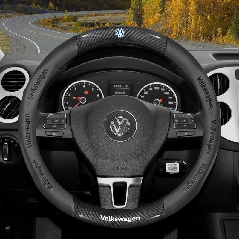 Carbon fiber Leather Car Steering Wheel Cover For Volkswagen T-ROC T-Cross Touareg Polo Passat Golf 5 GTI Beetle Magotan Tiguan