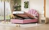 Upholstered Children's Bed 90 x 200 cm, with Floral Headboard and Slatted Frame, with Height-Adjustable and Hydraulic Storage, Velvet Fabric, Pink