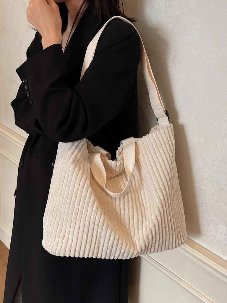 Women's Large Capacity Corduroy Tote - Simple Commuter & Crossbody Bag