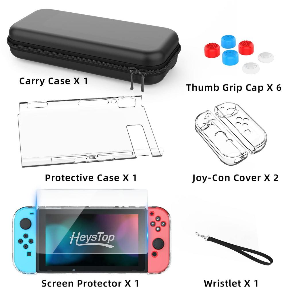 Carcasă HEYSTOP pentru Switch, compatibilă cu HeysTop 4 în 1, carcasă Dock pentru Switch, folie de sticlă pentru degetul mare, capac pentru Switch, absorbție de șocuri