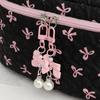 Beauty case imbottito con fiocco carino Organizzatore cosmetico da viaggio con cerniera Cotone soffice Estetica Borsa da toilette per donne Ragazze
