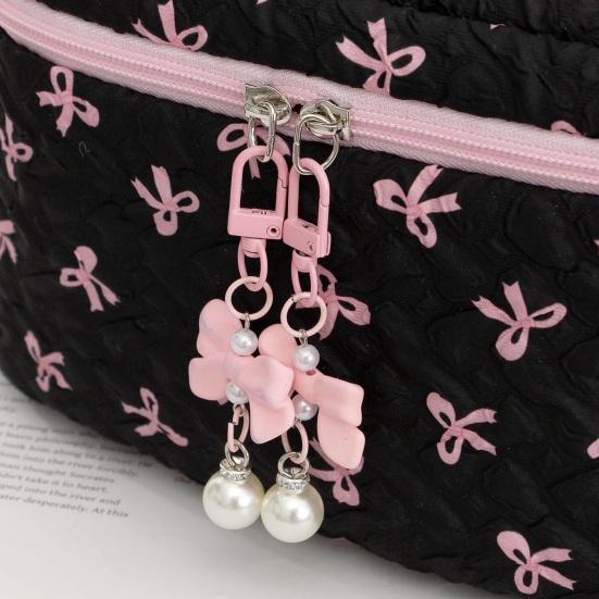 Beauty case imbottito con fiocco carino Organizzatore cosmetico da viaggio con cerniera Cotone soffice Estetica Borsa da toilette per donne Ragazze