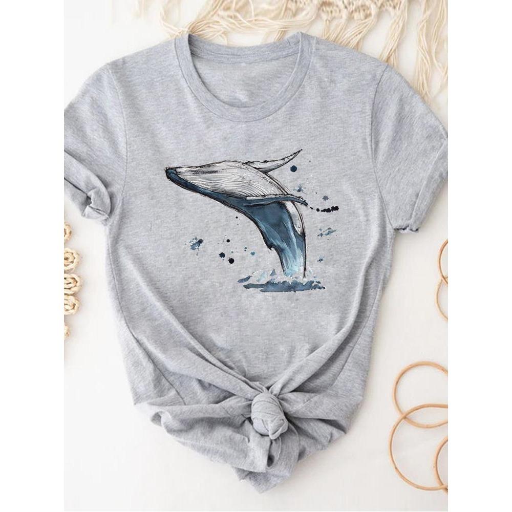 Print T Shirt Short Sleeve Summer Clothes Women Clothing Gray Owl Love Style Trend Cute Basic Tee Top Fashion Graphic T-shirt