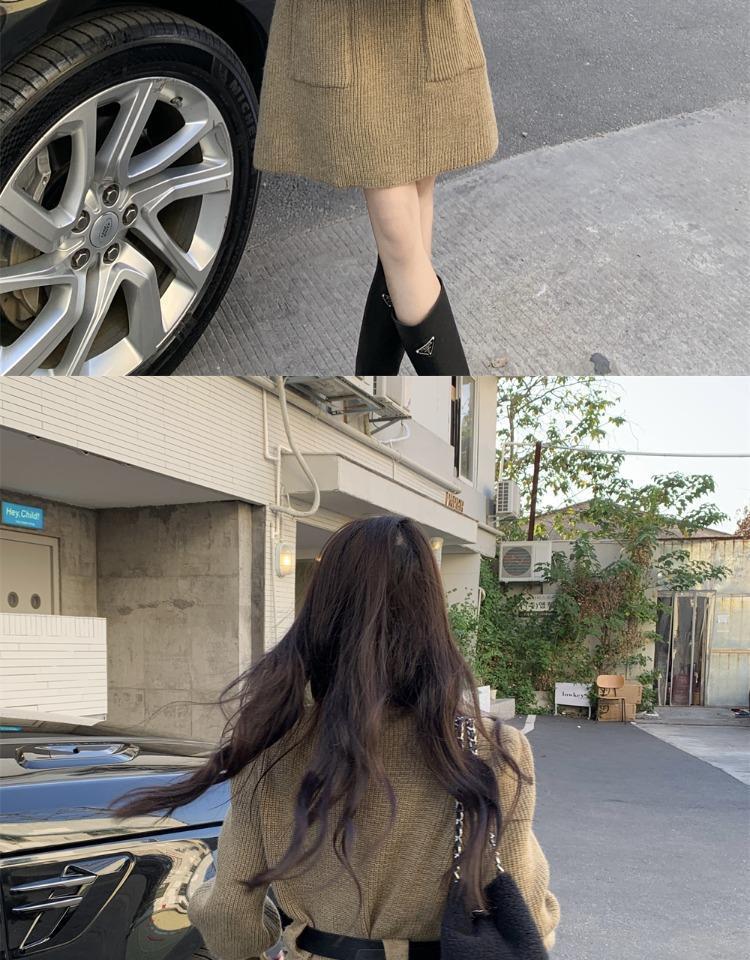 Chic Korean Style Knitted Sweater Dress for Autumn & Winter - Slimming Waist, Thick Base Layer