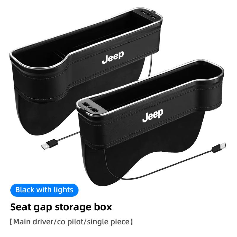 Car Seat Atmosphere LED Light Gap Storage Box Organizer For Jeep Grand Cherokee Wrangler JK Gladiator Compass Renegade Patriot ALM1