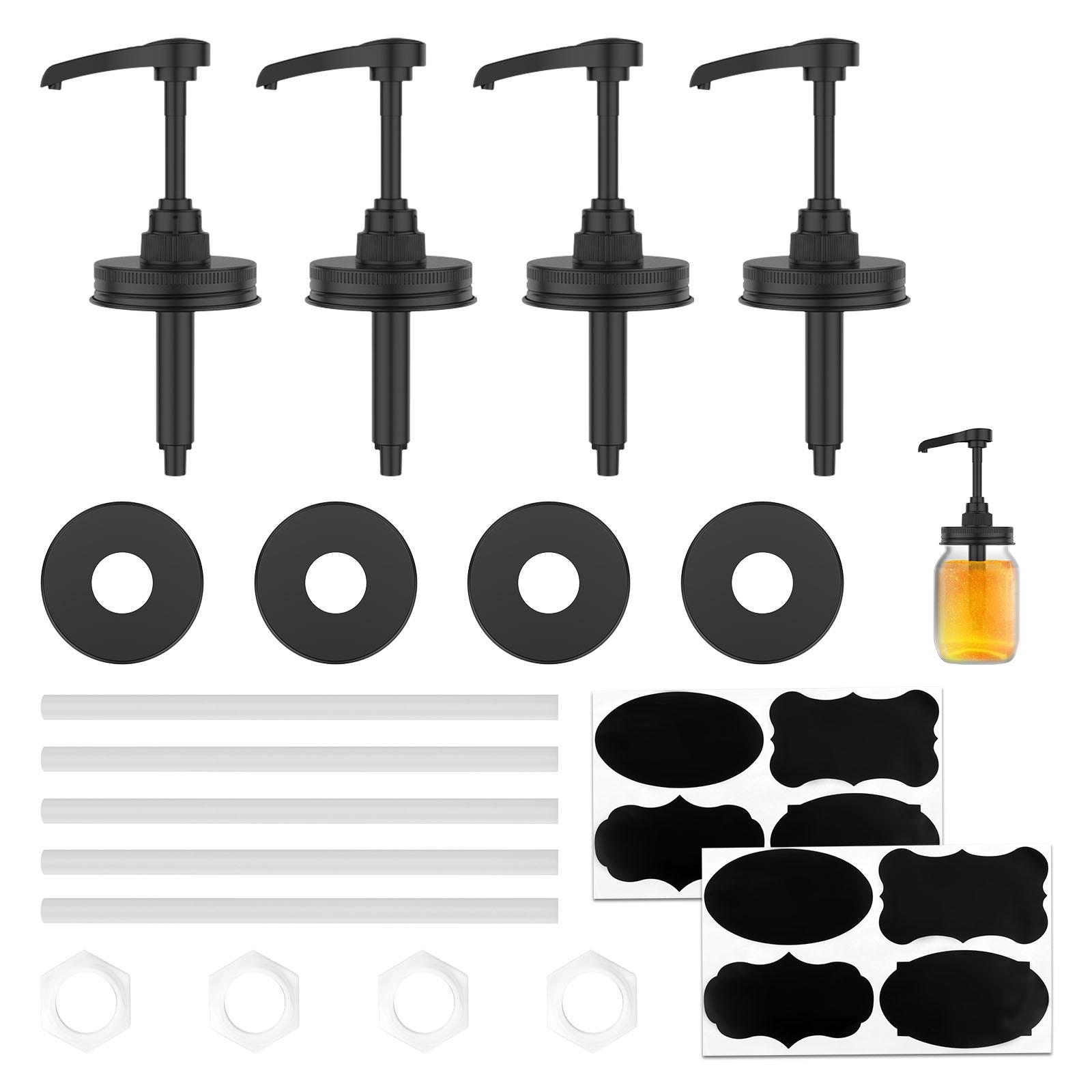 

4 Pcs Stainless Steel Jar Syrup Dispenser Pump Lid Easy to Install Honey Sauce Dispenser Injector Lid Enduring Coffee Syrup