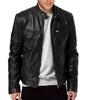 Winter Business Gentleman Warm Zip Cardigan Pocket Decorative PU Leather Jacket Stand-Up Collar Slim Leather Jacket P