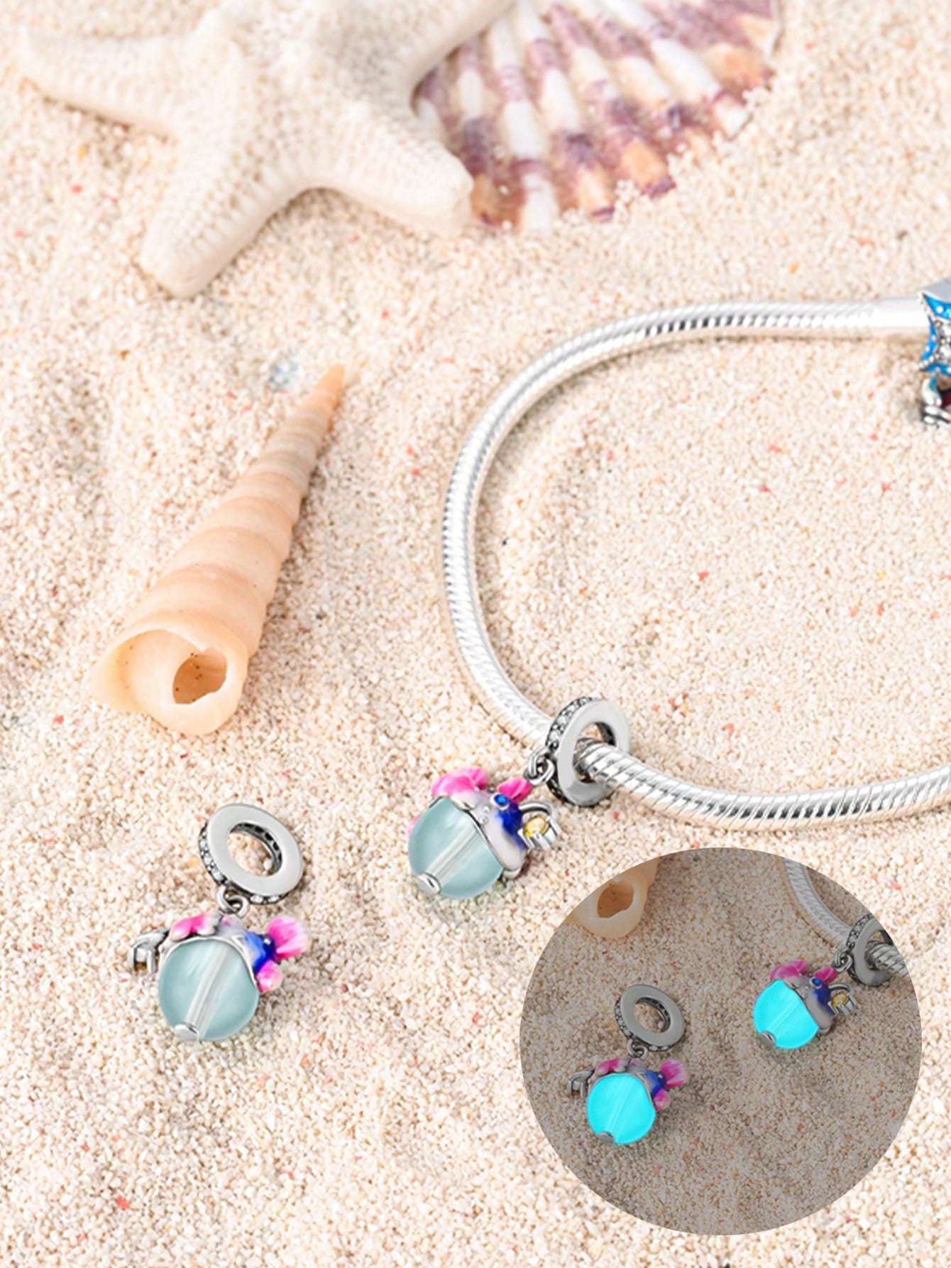 

Charm Bead Components Plata Marine Bioluminescent jellyfish Bead Components Charm Bead Component Copper Metal Plated Compatible With Charm Bead
