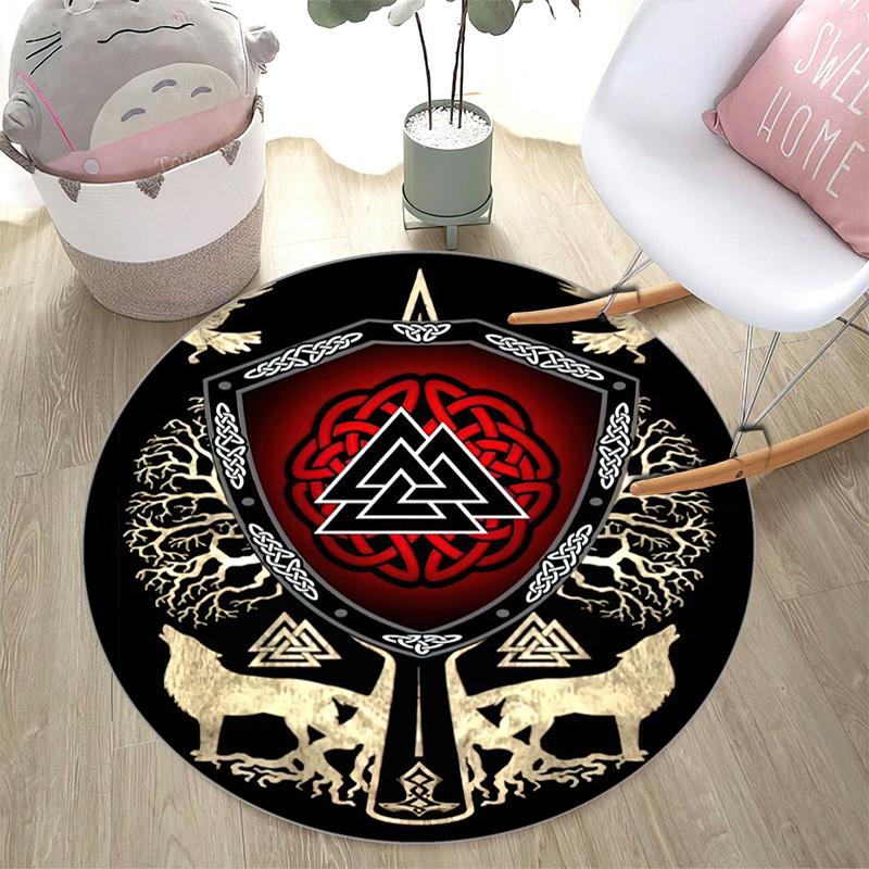 1Pc Viking theme Printed circular carpet, home door mat, outdoor travel protection carpet A4