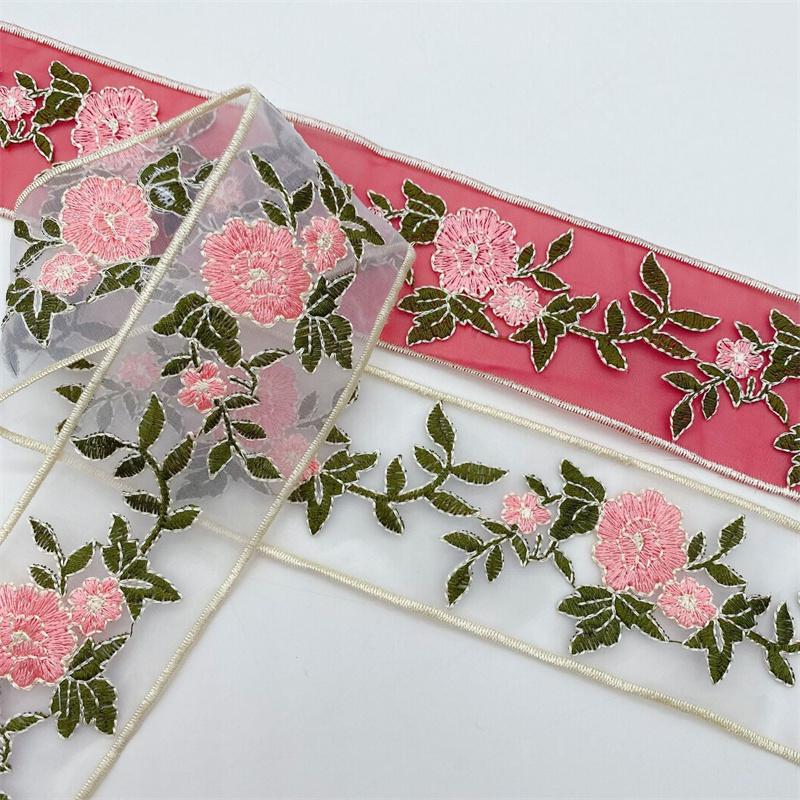 1 Yards Ethnic Style Embroidery Lace Flower Organza Embroidery Hanfu Clothing Accessories Ribbon Accessories