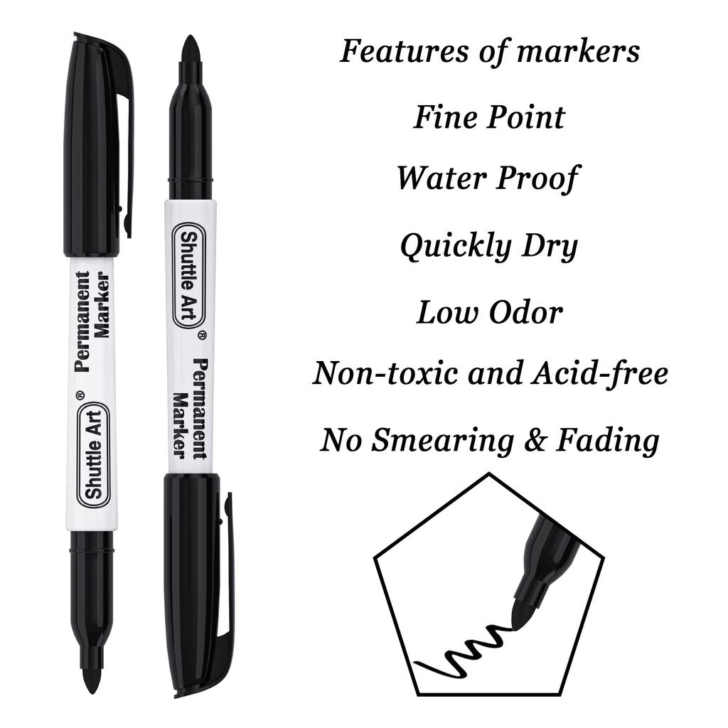 Shuttle Art Oil-Based Marker Pens, Set of 50, Black, Fine Tip, Quick-Drying, Water-Resistant