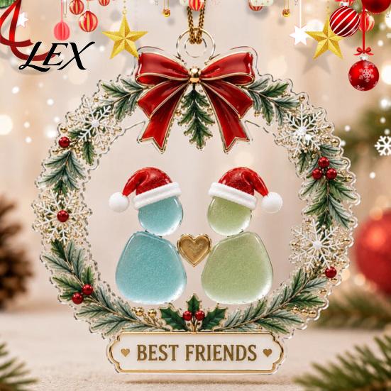 Durable Acrylic Holiday Pendant Best Friends Christmas Wreath Pendant, Hanging Ornament, Seasonal Home Wall Decor Decorative Piece for Party