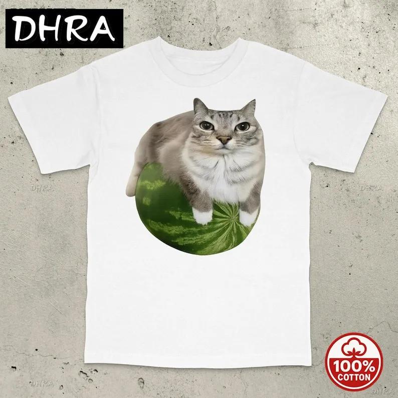 Watermelon Cat Shirt Funny T Shirt Cat 2Stupid  Cursed Cat  Gen Cringe Y2k Shirt Tops Street Fashion Short Sleeve Tee Hip Hop S