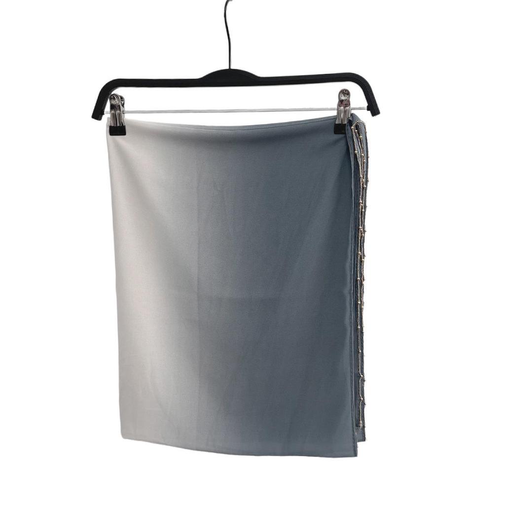 Gradient Pearl Chiffon Beaded Chain Long Scarf - Hui Muslim Malay Middle Eastern Headscarf