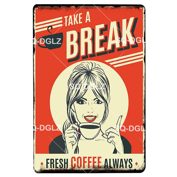 SQDGLZCOFFEE Menu Metal Sign Vintage Plaque Plate Decor For Pub Bar Wall Decor Break Coffee Tin Signs Retro Paris Cafe Poster