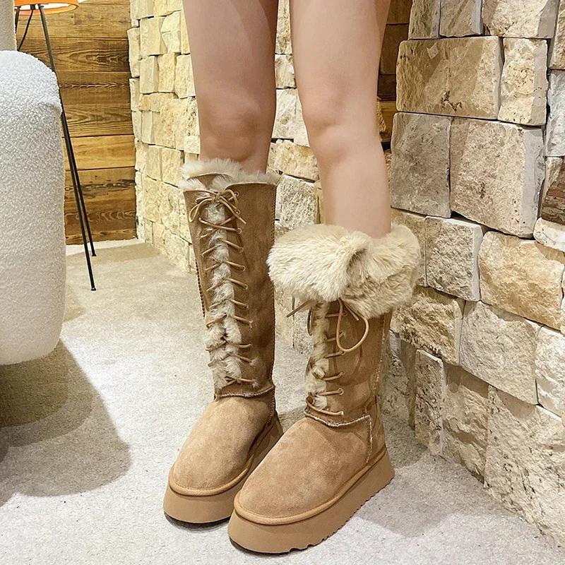 Winter Platform Boots Knee-High Was High Simple Boots Fashion Motorcycle Boots Causal Plush Fluffy Anti-cold Shoe Botas Mujers