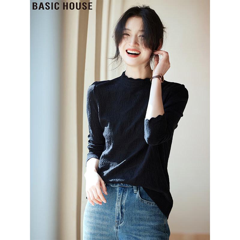 Basic House Women s Ruffle Trim Slim Knit Sweater M