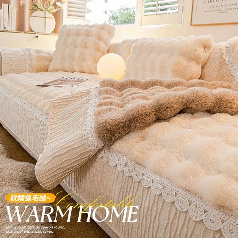 Thickening Non-slip Couch Cover Solid Color Sofa Pad Thick Plush Mat New Sofa Cushion for Winter Warm Sofa Covers Living Room