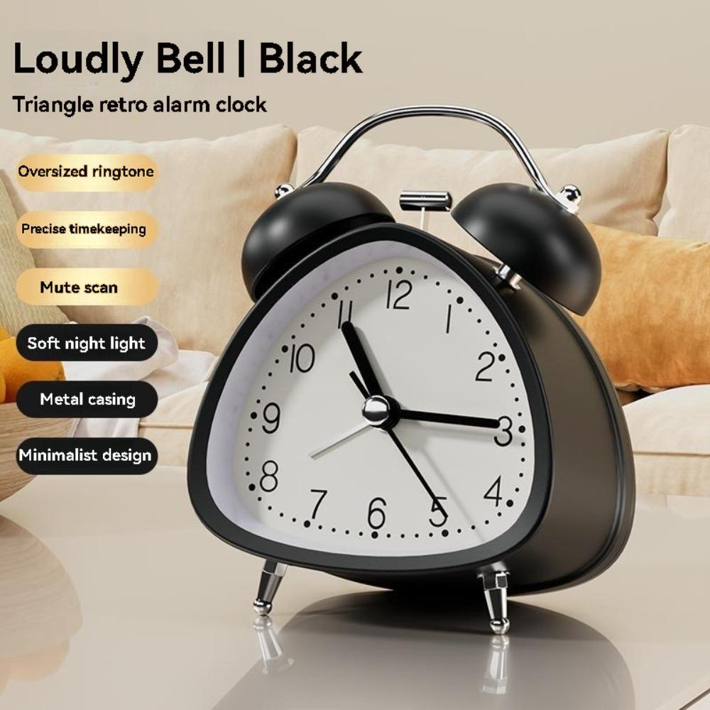 Clock Retro Alarm Mechanical Double Bell Home Office Desktop Metal Alarm Clock Desk Table Analog Clock Silent With Night Light