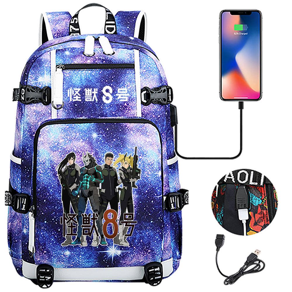 Kaiju No. 8 Printed USB Port Backpack Youth Student School Bag Large Capacity Travel Daypack