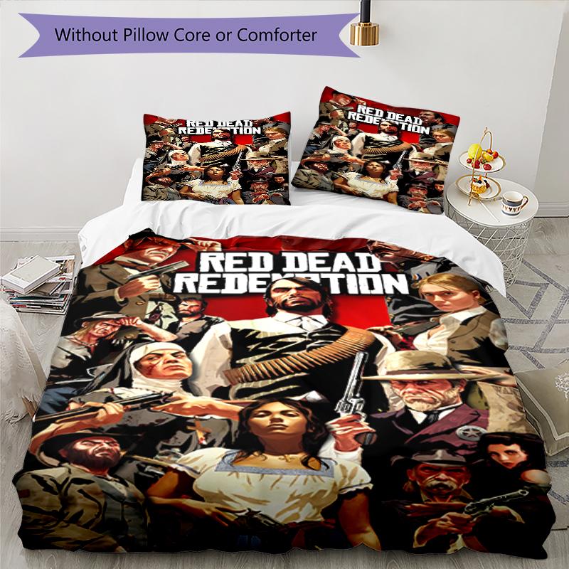 Juego de ropa de cama con estampado de Red Dead Redemption 1 de 3 piezas, juego de funda nórdica incluye funda nórdica y fundas de almohada, decoración de dormitorio y regalo perfecto para todas las estaciones