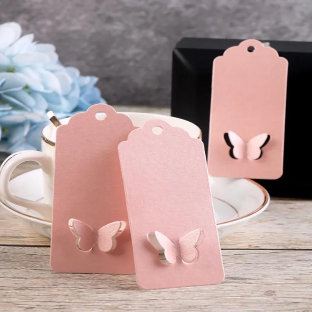 

100Pcs Hollow Out Paper Gift Wrapping Tag Wavy Top Edge and Butterfly Wings Hollowed Out Hang Tags рожевий