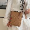 2025 Wax Rope Woven Bag Hollow Straw Bag Vacation Style Fashion Shoulder Messenger Bag Small Bag Mobile Phone Beach Bag Women