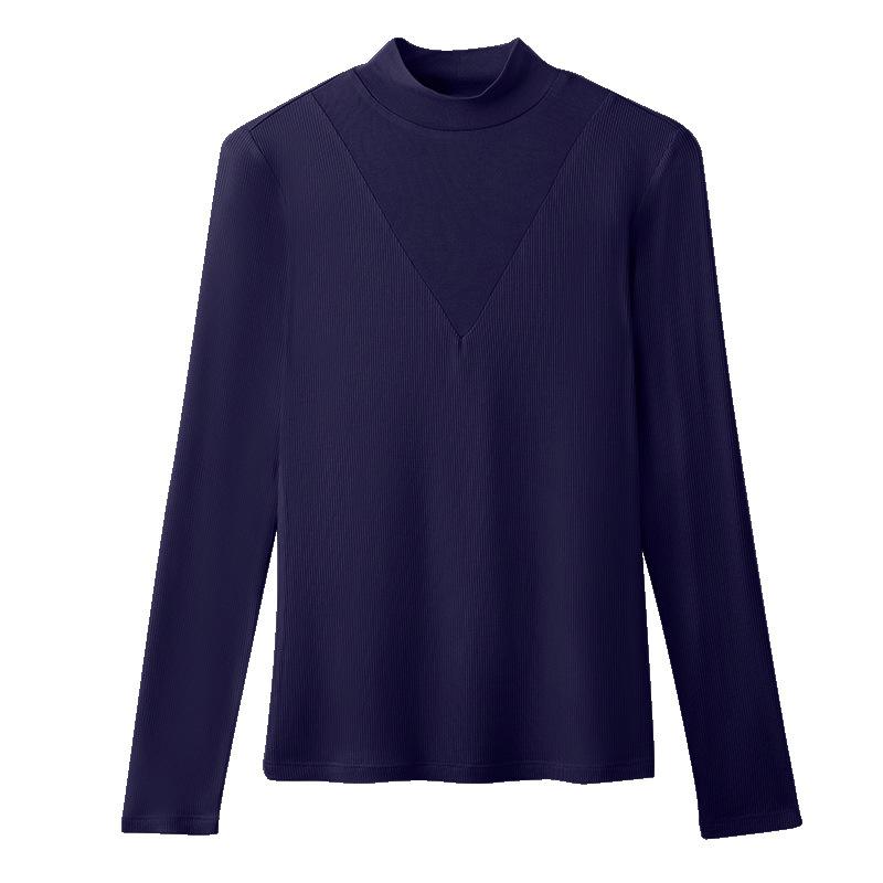 Early Autumn New Style Stitching Half-High Collar Solid Color Long-Sleeved Bottoming Shirt For Women