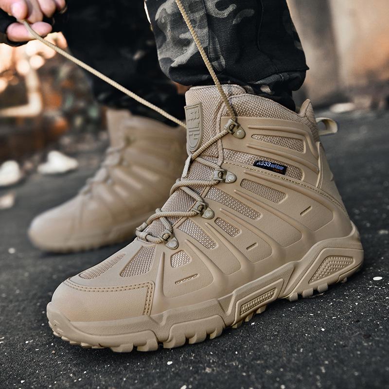 All-Season Tactical Combat Boots: Wear-Resistant, Breathable, Mid-Top Desert Boots for Outdoor Hiking and Training
