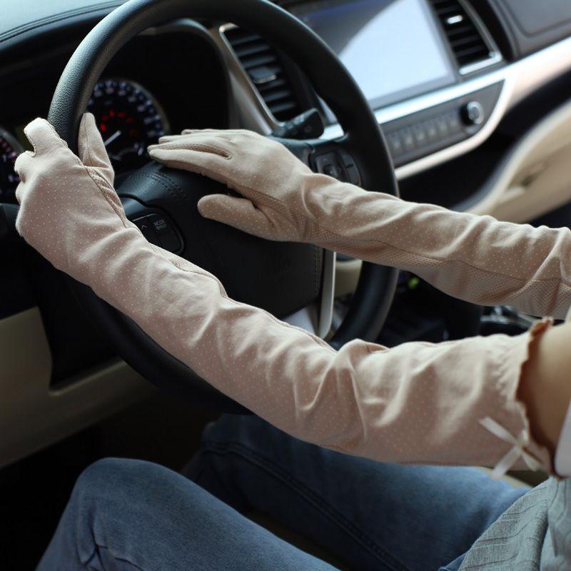 

Summer Driving Sun Protection Gloves Hand Sleeve Women Ice Silk Cotton Long Touch Screen Arm Cover Thin Cycling Anti-Slide Khaki One size