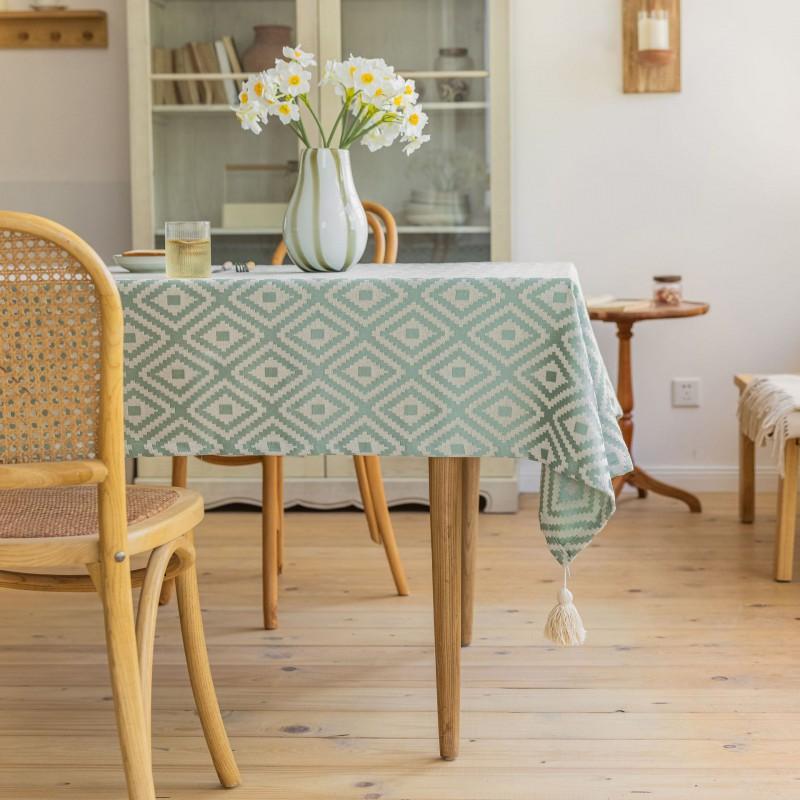 Emankiyun Jacquard Tablecloth Green Fringe Table Cloth American Style Home Dining Coffee