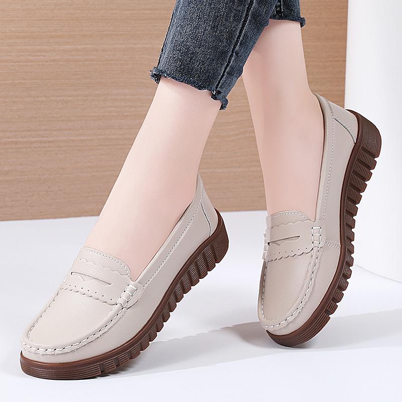 Weiche Mokassins für Damen zum Hineinschlüpfen, lässig, elegant, für den Sommer, atmungsaktives Leder, schwarze Mokassin-Schuhe