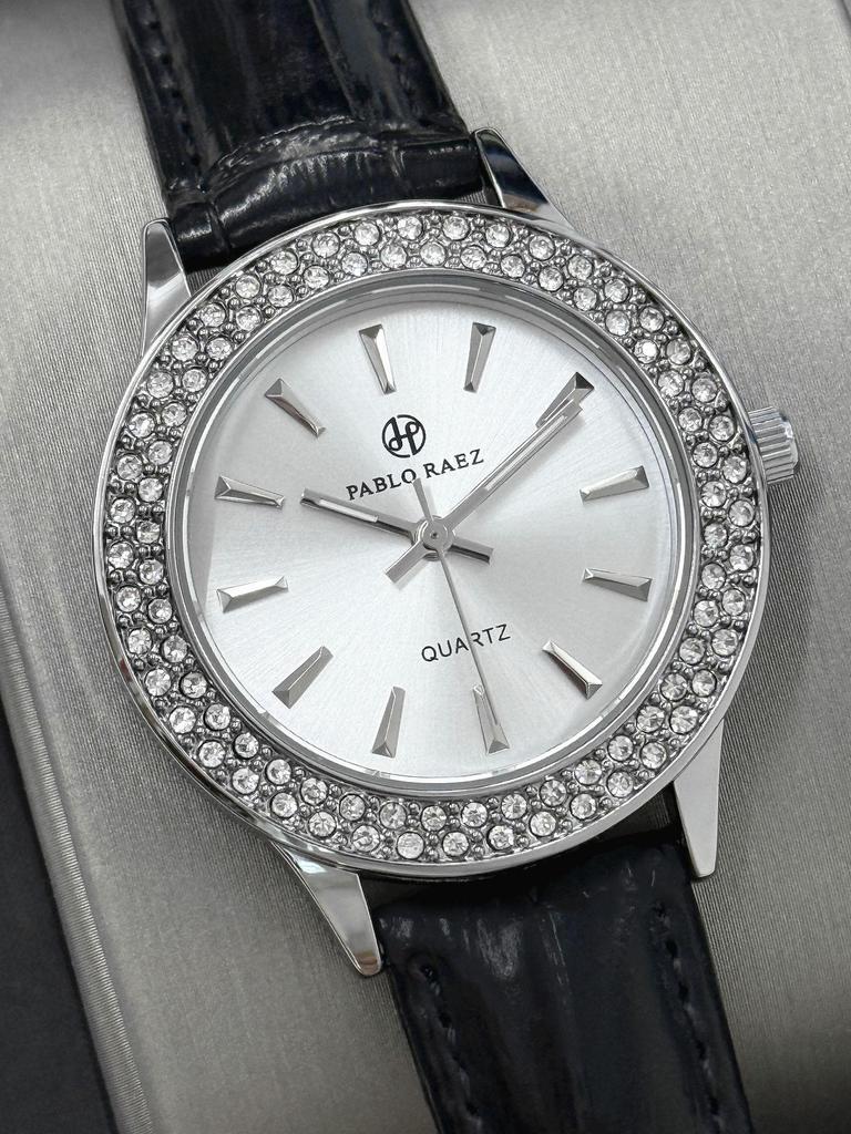 Pablo Raez Women's Quartz Rhinestone Watch with Leather Strap - Trendy & Versatile Gift