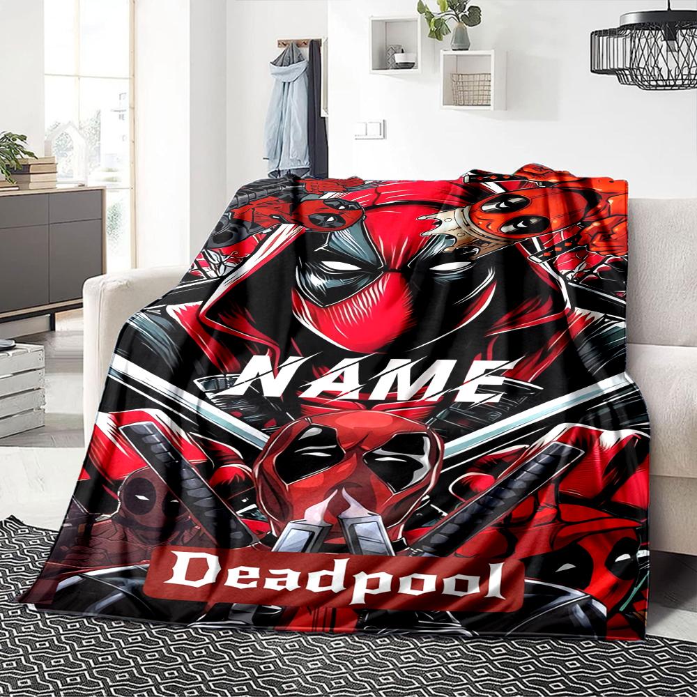 Custom Name Deadpool Movie Poster blanket for Couch & Bed, Plush Cozy Fuzzy Blanket Super Soft & Warm Blankets for Fall and Winter. 090819