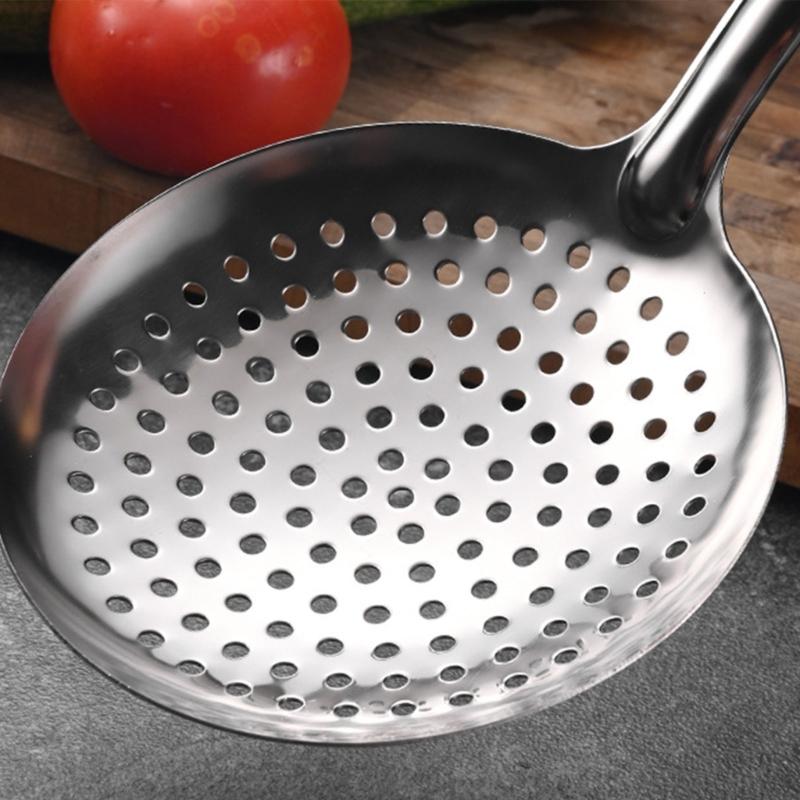 201Stainless Steel Strainer Ladle Large Mesh Skimmer with Wood Handle Oil Skimmer Spoon Suitable for Kitchen Use