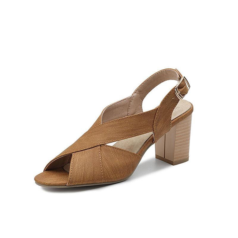 

Женская обувь 2025 Новые летние женские босоножки на высоком каблуке с открытым носком и ремешком сзади, толстый каблук 7,5 см Sandalias Mujer WSH5257 39