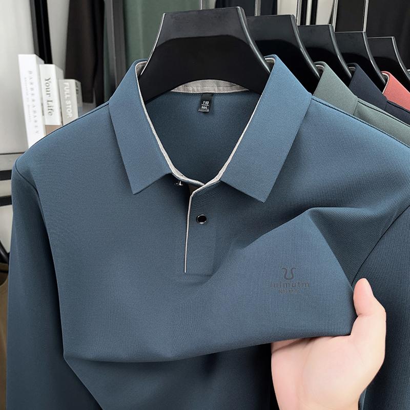 Men's Polo Shirt Lapel Long Sleeve T-Shirt Autumn Arrival Exquisite Letter Print Business Fashion Men'swear