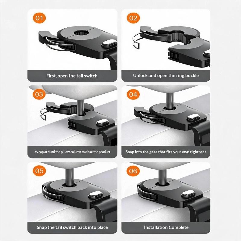 Universal Car Headrest Hook Heavy Duty Load Bearing Easy Installation Holds Bags Groceries Purses Keeps Car Interior Neat