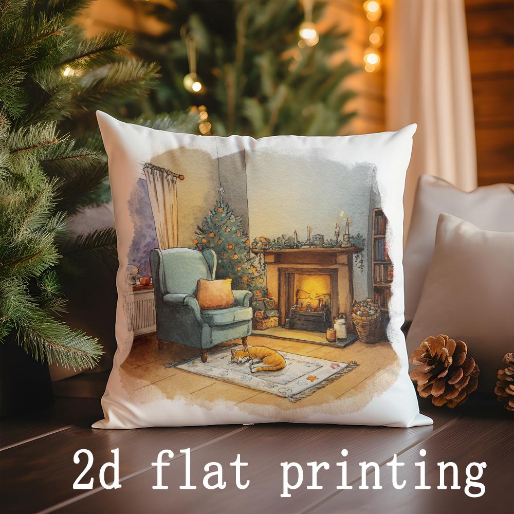 Heimdeko Gemütliche Weihnachtsszenen Bedruckte Kissenbezüge Muster Kissenbezug Geeignet für Sofa Schlafzimmer Auto Kissenbezug