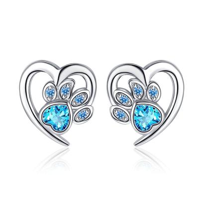 Blue Zircon Heart Cat Claw Earrings: Sweet & Cute Animal-Inspired Jewelry