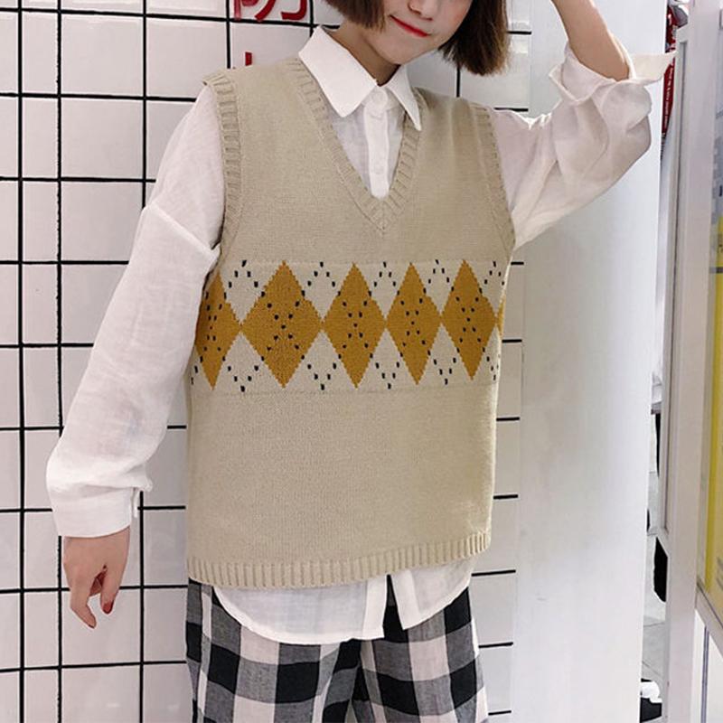 Skarvad tröja väst Dam V-ringad Casual Vintage Pullover Stickad tröja Mjuk Lös ärmlös topp