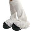 Damen Mädchen Fairycore Gestrickte Beinwärmer Ausgestellte Stiefelsocken Japanische JK Lagenlook Rüschen Spitzenbesatz Fußabdeckungen Streetwear
