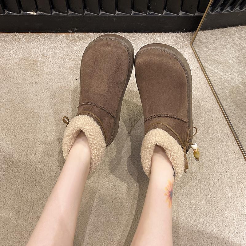Fashion Sweet Bowknot Decoration Cotton Snow Boots Women 2025 Winter Warm Short Plush Ankle Boots Fashion Faux Fur Slip On Booties