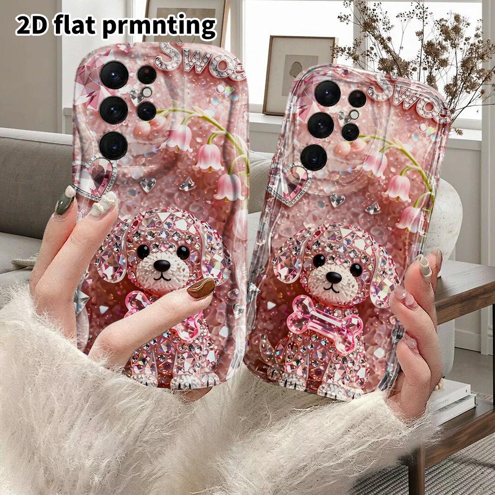 Phone Case: 2D Flat Samsung Galaxy A34 A35 M05 M06 S20 S22 S21 FE Plus 5G Protective Case, Couple Style, Full Rhinestone Puppy, Christmas and Hallowee
