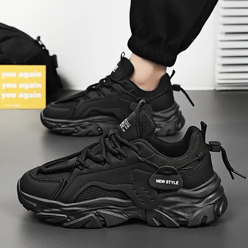 Men's Solid Chunky Shoes For Outdoor Walking Traveling, Non Slip Durable Platform Shoes For All Seasons Outdoor Activities