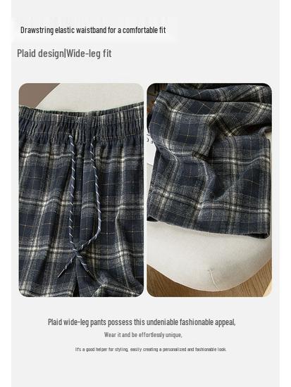 Sibaishe Women's Plaid Elastic Waist Drawstring Casual Pants