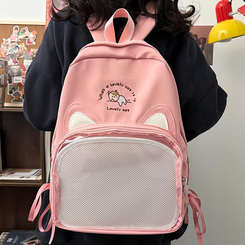 Schoolbag new cute cat soft girl high school middle school student backpack women's Japanese two-dimensional pain bag summer outing backpack
