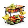 Nordic Vegetable and Fruit Basket Double-layer Wooden Hand Basket Removable Storage Basket Kitchen Countertop Hanging Banana Fruit Storage Rack