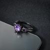 European-American Retro Black Gold Skull Women's Ring with Purple Zircon, Punk Style Halloween Jewelry.